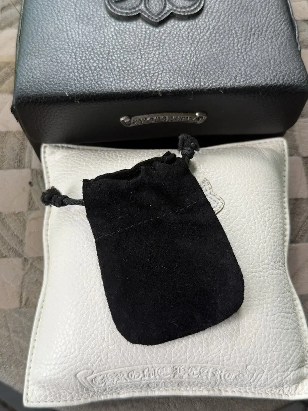 Chrome Hearts Jewelry Pouch Bag OEM Authentic Black Suede Drawstring Rare